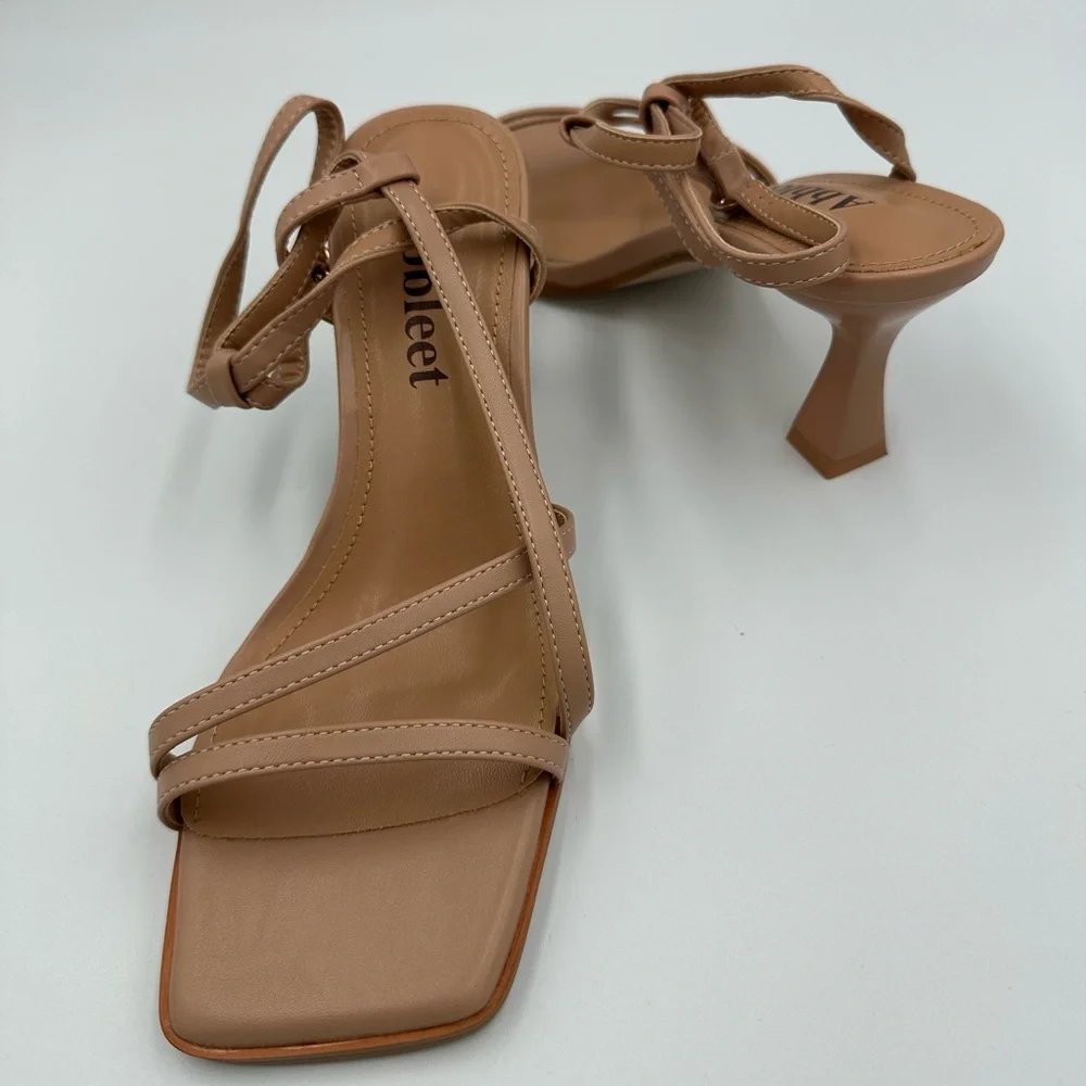 Abbleet Nude Strappy Square Toe Heels – Size 6, Block Heel Sandals, uln